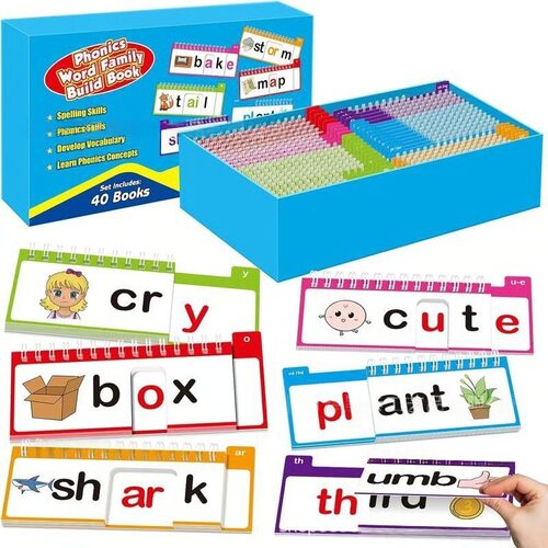 40 Phonics Word Family Build Book字母单词卡片套装家庭教具