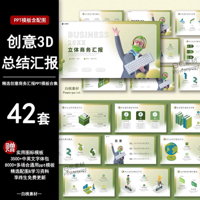 创意立体3Dppt模板时尚商务活动策划工作年终总结汇报卡通作品集