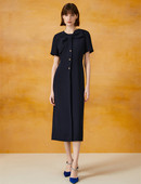 高端2025春夏季 新款 立体蝴蝶领结藏蓝色优雅气质连衣裙5C64205250