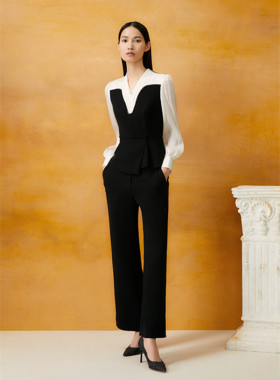 高端2025春季新款醋纤混纺流纱拼接设计淑女修身上衣5C64170010