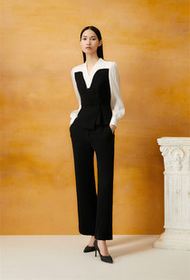 高端2025春季新款醋纤混纺流纱拼接设计淑女修身上衣5C64170010