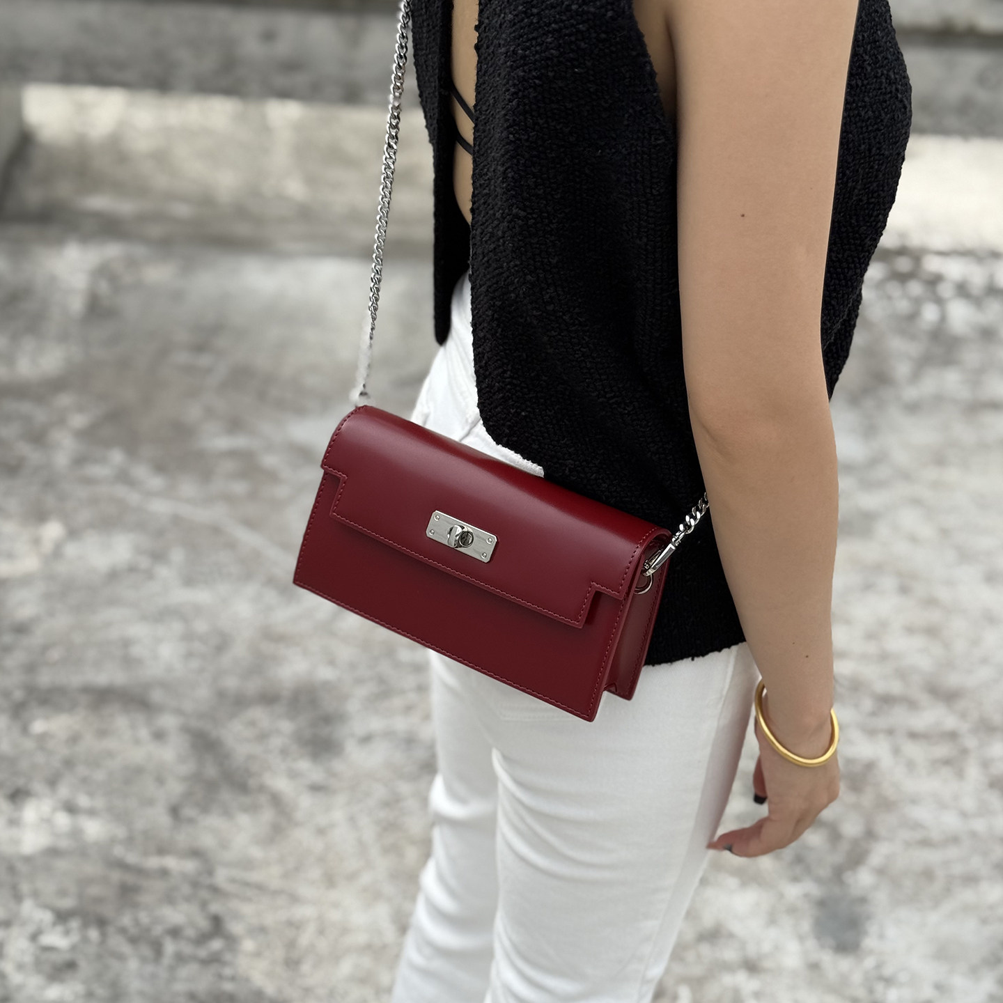 菲小姐订制高级感真皮迷你链条小方包时尚mini凯莉包甜美手机包女