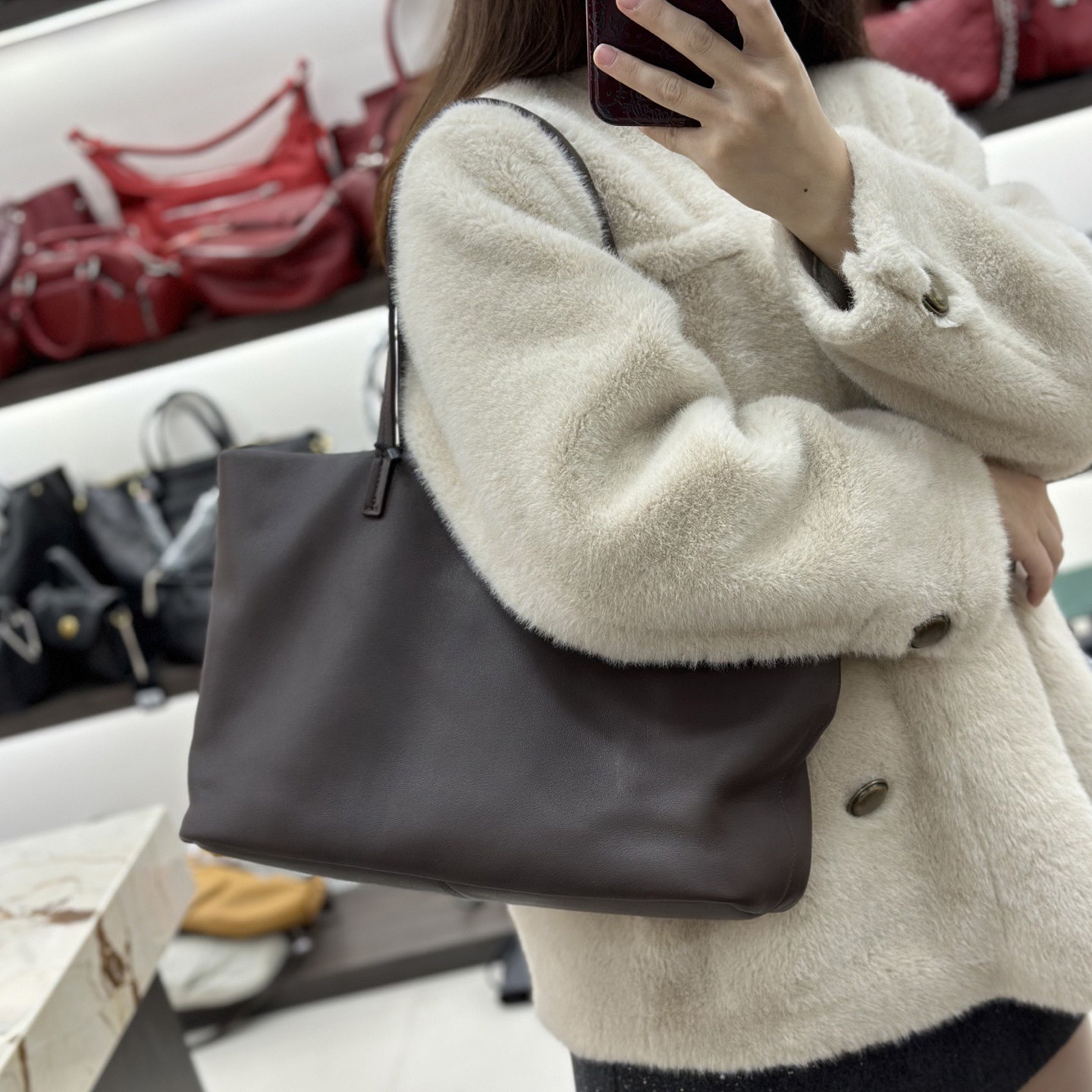 菲小姐订制高级感时尚大容量植鞣羊皮托特包通勤大牌真皮单肩大包