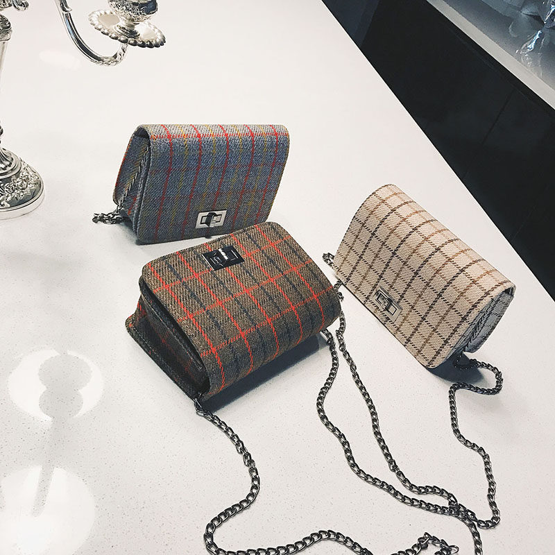 Little bag 2019 New winter Retro Korean Edition Lock catch Gyrosigma Lattice Chain bag Single Shoulder Satchelin the Leather/Lady bags/Men's bag, Ms. bags  category - from Buy2taobao.com to provide professional Taobao agent buy service