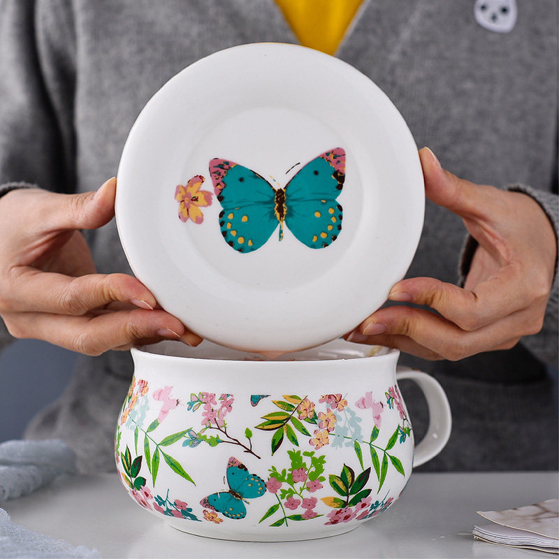 American style porcelain bowl with handle handle microwave oven oats