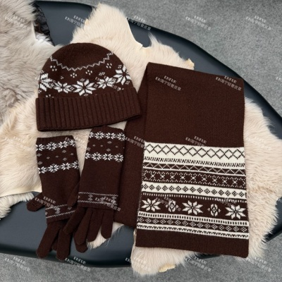 雪花羊毛针织帽子围巾手套保暖