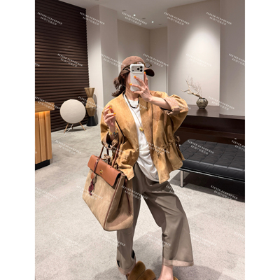 EN ENING | 松弛漫旅 复古V领羊皮皮衣外套EN77686