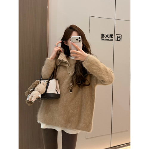 山羊绒拉绒圆领围脖可拆分两件套