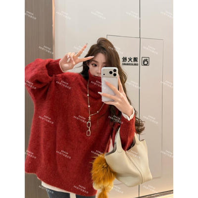 100%皇室拉绒羊绒针织高领毛衣