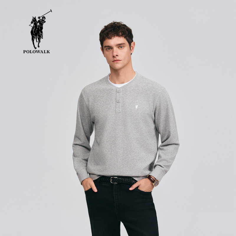 POLOWALK男式长袖T恤2026春季新品简系日常内搭套头长袖休闲上衣,男装,T恤,淘宝优惠券,粉丝福利购,淘宝优惠卷