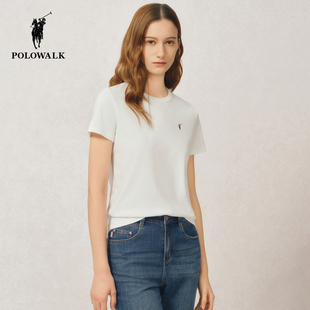 POLOWALK夏季新品女式短袖时尚百搭舒适休闲圆V领T恤AY2W52E20011