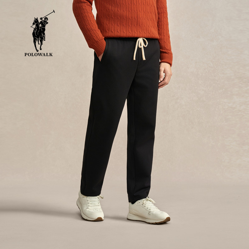 POLOWALK男式休闲裤2025冬季新品松紧腰撞色扁抽绳直筒休闲长裤,男装,休闲裤,淘宝优惠券,粉丝福利购,淘宝优惠卷