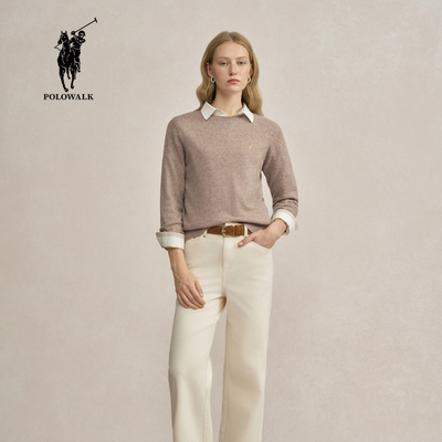 POLOWALK女装2025冬季保罗新品女式圆领直筒款羊毛衫BLFW54520151