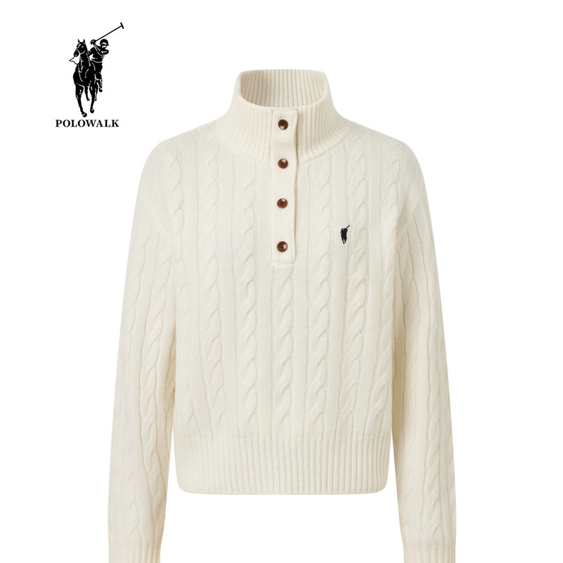 【100%绵羊毛】POLOWALK女式羊毛衫2025冬季新品绞花高领套头衫,女装/女士精品,毛针织衫,淘宝优惠券,粉丝福利购,淘宝优惠卷