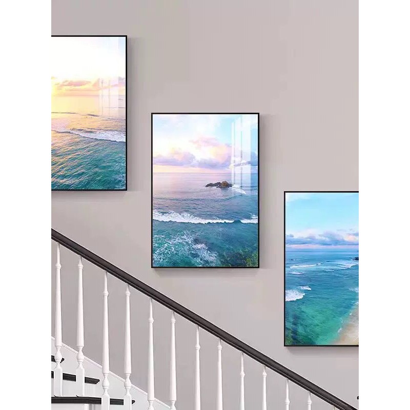 现代简约楼梯间装饰画复式走廊过道挂画北欧客厅沙发背景三联画