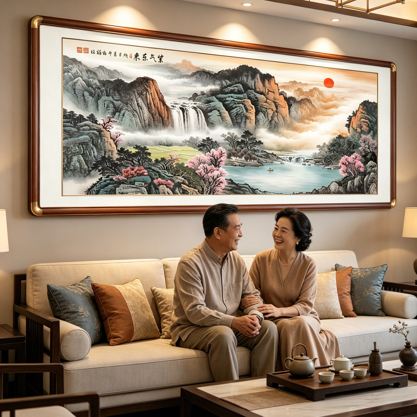 2026新款紫气东来客厅挂画东墙山水画靠山图壁画沙发背景墙装饰画