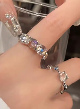 月光石戒指女ins小众开口可调节甜酷指环设计感轻奢手饰