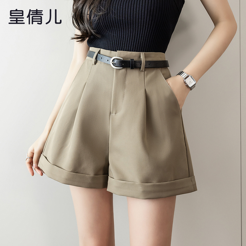 时尚高腰阔腿短裤女夏装2023年夏季新款外穿西装裤卷边裤子工装裤