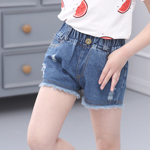 女童夏季牛仔短裤韩版破洞中大童儿童白色纯棉外穿百搭宽松热裤子