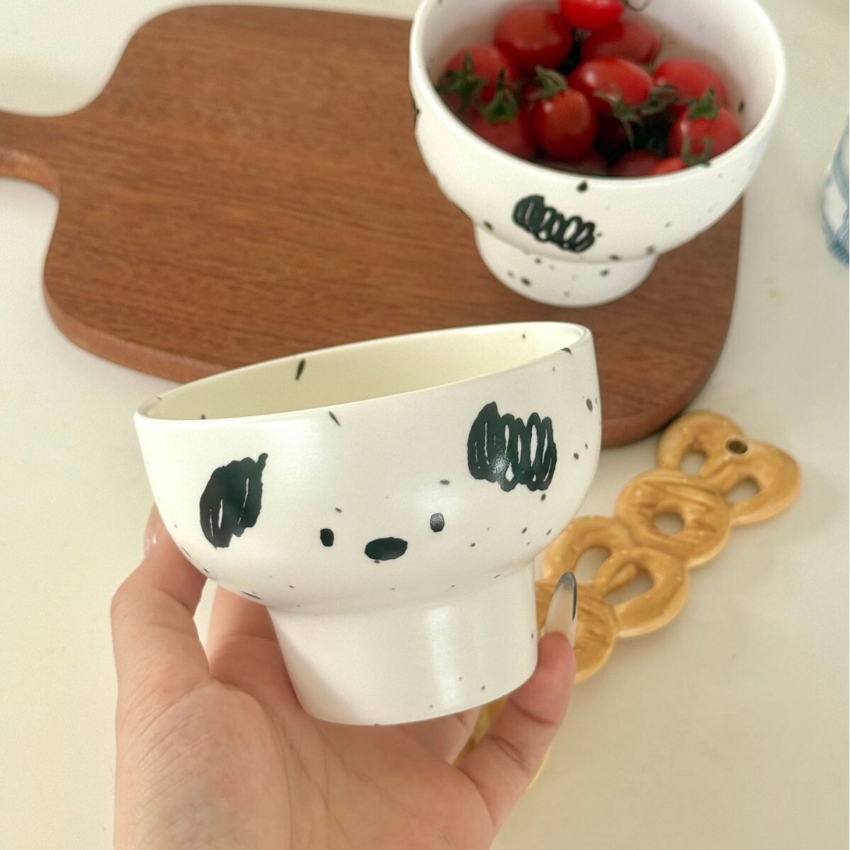斑点小狗甜品杯下午茶陶瓷高脚杯家用水果碗冰淇凌杯子雪糕酸奶碗