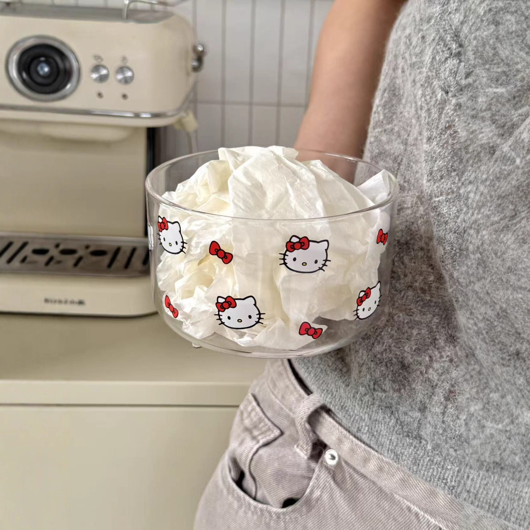 可爱卡通KT猫玻璃碗韩式ins沙拉碗耐高温汤碗可微波炉加热米饭碗