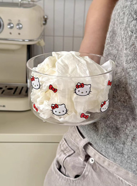 可爱卡通KT猫玻璃碗韩式ins沙拉碗耐高温汤碗可微波炉加热米饭碗