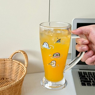 高颜值大容量玻璃杯ins风可爱家用啤酒杯设计感小众杯子500ml水杯