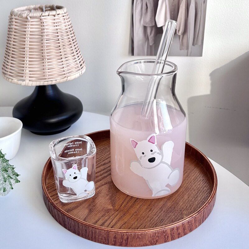 高颜值ins风玻璃吸管杯少女生喝水杯子大容量学生杯西高地玻璃杯