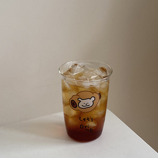 自制卡通面包小狗玻璃翻口水杯高硼硅耐高温啤酒果汁杯饮料杯礼物