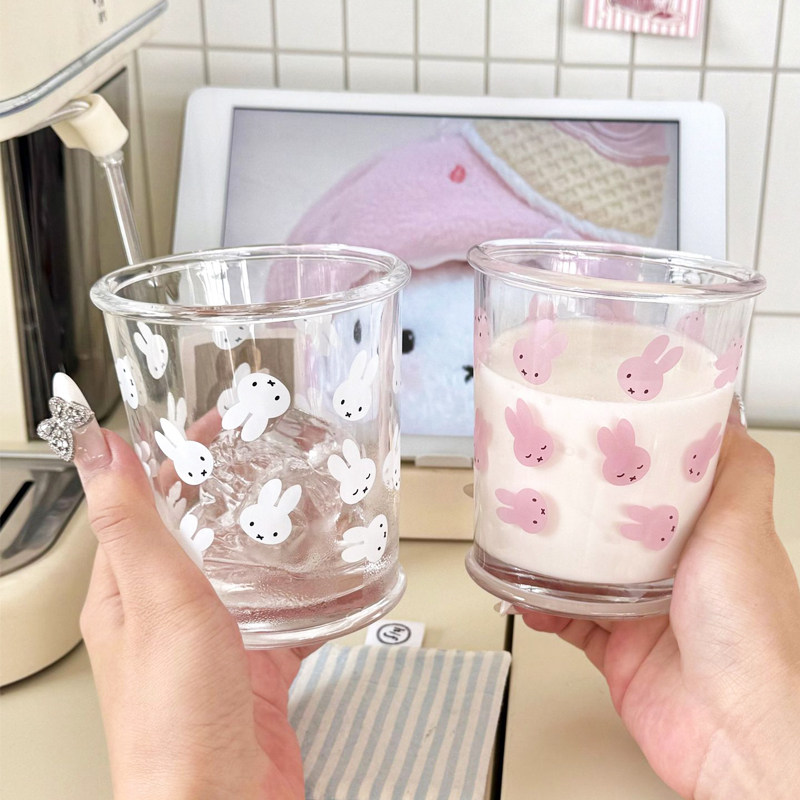 韩ins风小众玻璃杯子咖啡杯少女心兔子牛奶水杯高颜值冷萃杯女生