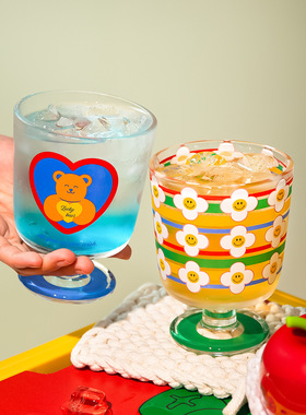 高脚杯ins高颜值卡通玻璃杯鸡尾酒威士忌葡萄酒杯家用喝水杯子