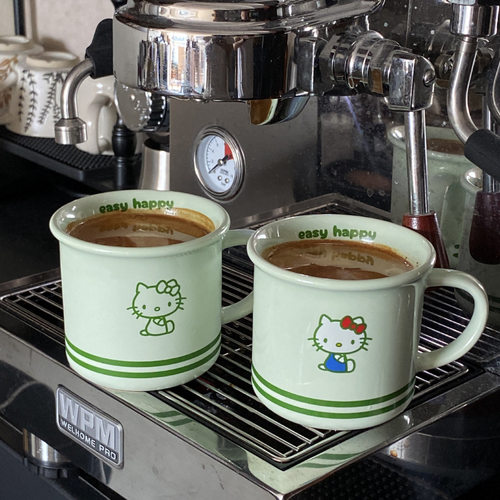小清新薄荷kt陶瓷马克杯ins简约卡通小猫插画美式咖啡杯 情侣水杯