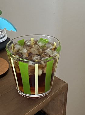 自制复古绿色条纹玻璃水杯ins小清新杯冷萃咖啡杯小众简约牛奶杯
