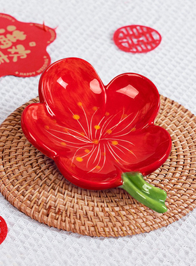 结婚香皂盒红色陶瓷花形创意沥水肥皂盒不积水家用卫生间婚庆用品