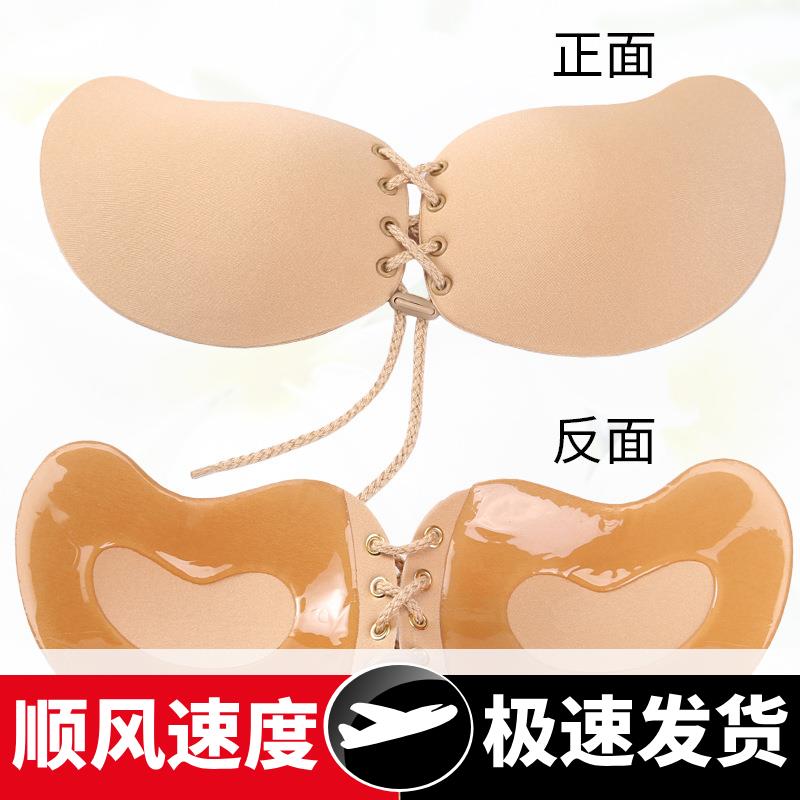 捆绑式透气无带深隐形文胸硅胶文胸泳装新娘婚纱布面胸贴