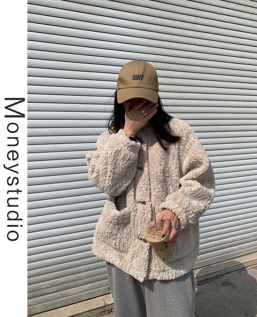 MSstudio 毛绒外套女冬百搭2025韩版新款牛角扣加厚羊羔毛短外套