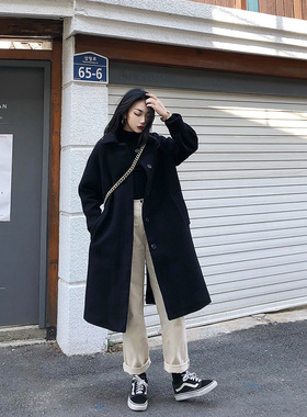 MSstudio 2025冬季新款黑色呢子大衣女小个子赫本风毛呢外套