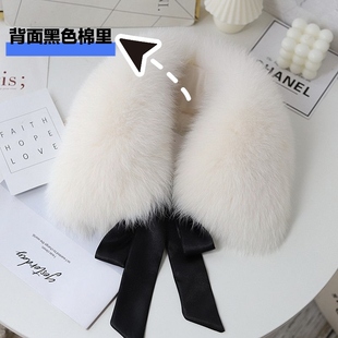 秋冬皮草仿狐狸毛领可固定男女士羽绒服大衣大丝带毛领子圆领护颈