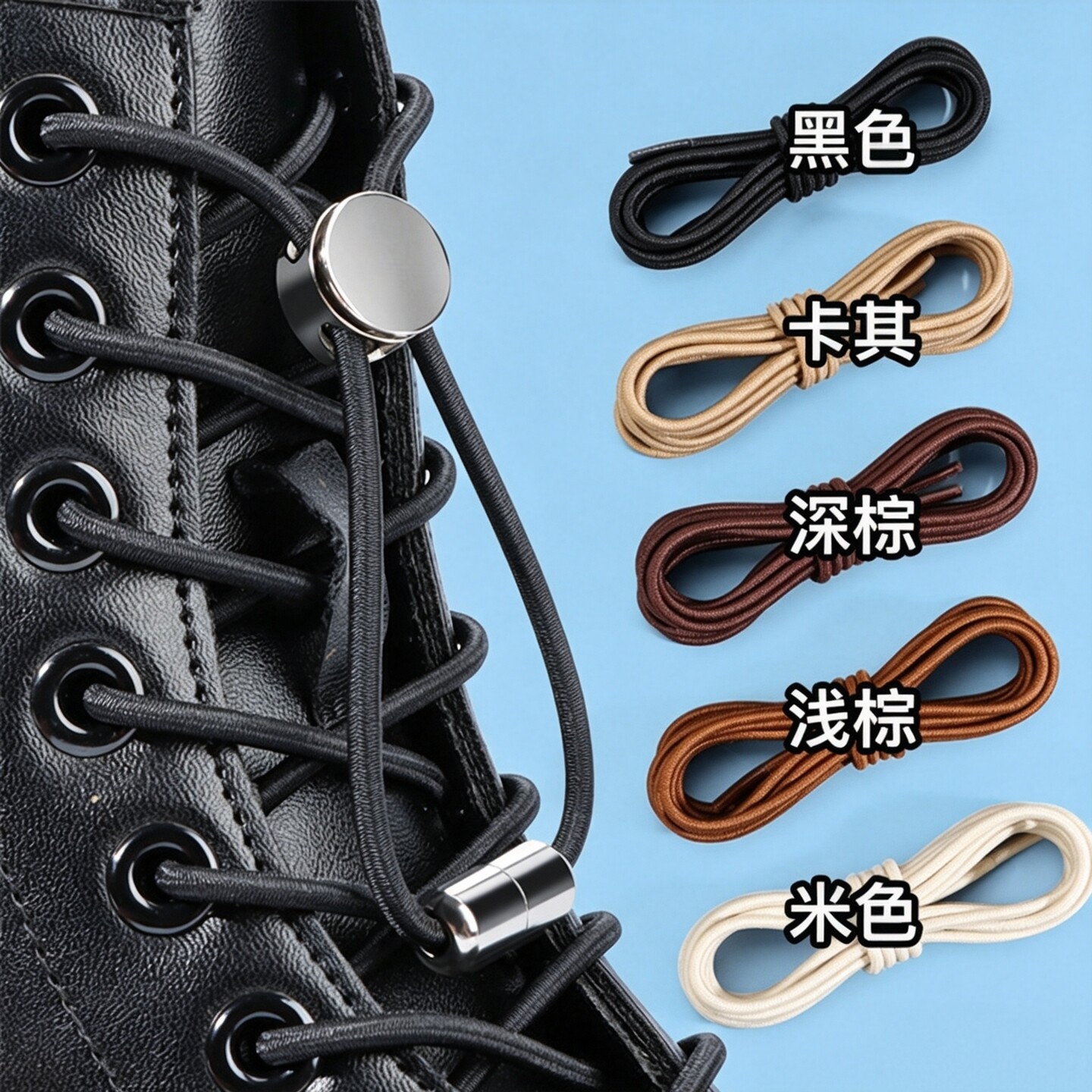 懒人免系鞋带马丁靴圆形弹力鞋扣