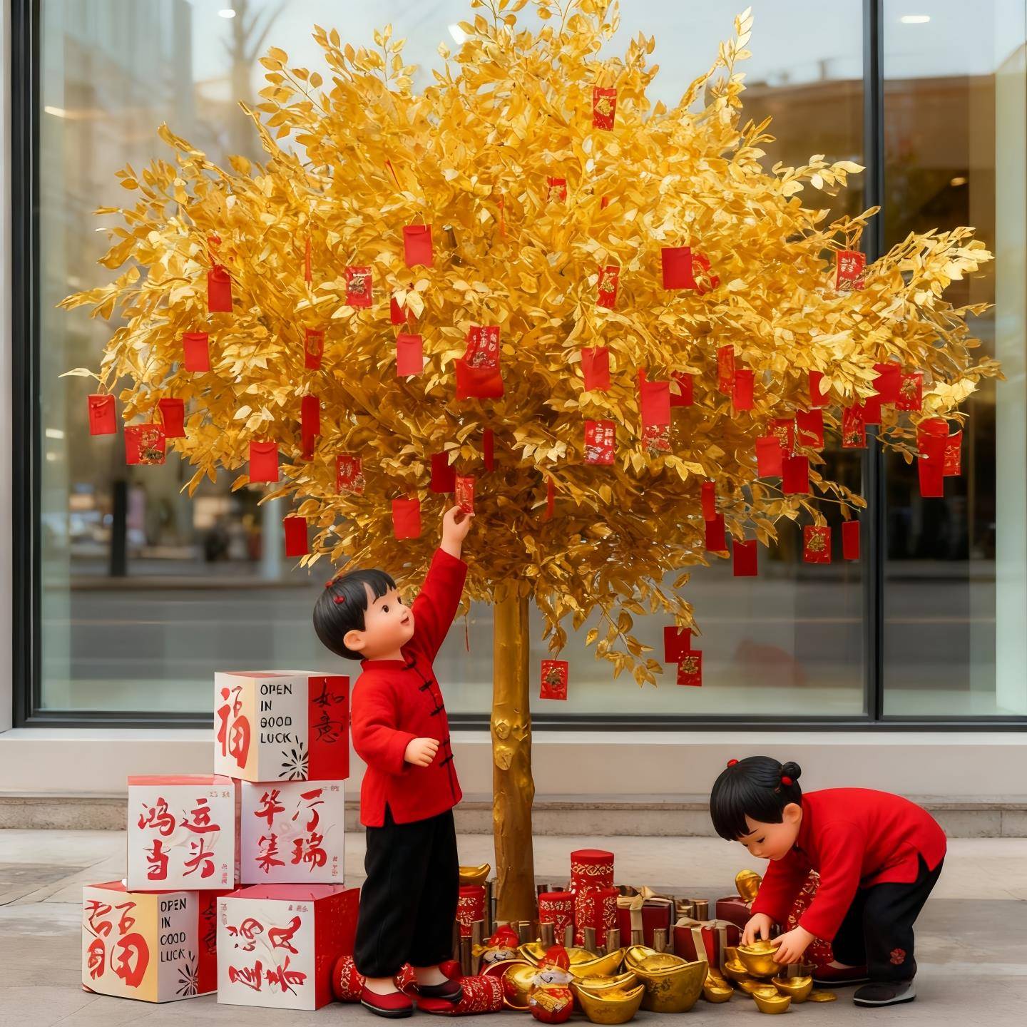 仿真许愿树金榕树庆典摇钱树假树发财树新年红包树商场酒店装饰树