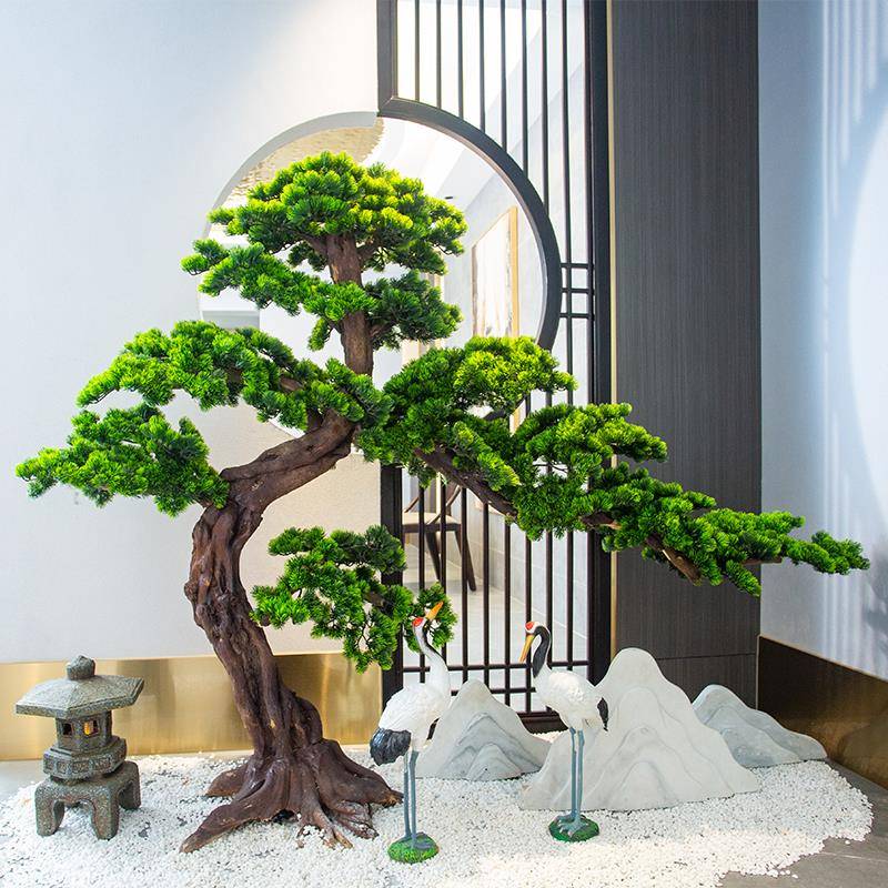 彷真迎客松大型假树玄关装饰新中式摆件落地景观室内造景松树绿植
