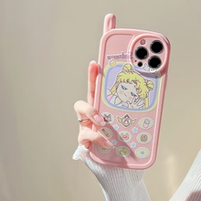 复古按键bb机适用于iphone15苹果13手机壳带天线14Plus美少女战士粉色全包11硅胶16女新款软壳大哥大15plus
