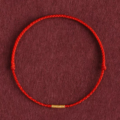 999足金手链女红绳黄金转运珠脚链男本命年编织细小金圈手绳礼物