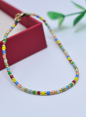 进口古董琉璃珠9色极细彩色手链脚链小众饰品进口14k包金手串轻奢