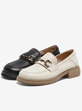 百思图2024春季商场新款超软羊皮乐福鞋小皮鞋女深口单鞋CB103AA4