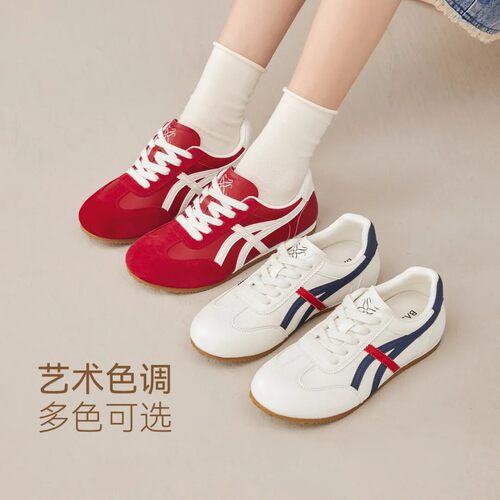 百思图春季新款德训鞋女时尚潮流复古内增高运动休闲女鞋CN116CM5