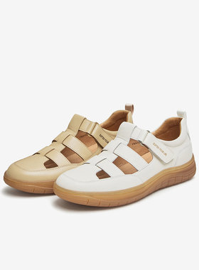 百思图2024夏商场新款休闲复古镂空猪笼鞋平跟女罗马凉鞋VWH15BK4