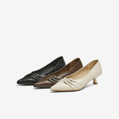 百思图2025春季商场新款舒适通勤气质跟鞋尖头浅口女单鞋W5932AQ5