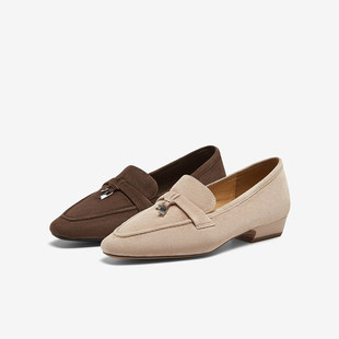 方头女单鞋 小皮鞋 BN366AA5 简约通勤尖头乐福鞋 百思图2025春新款