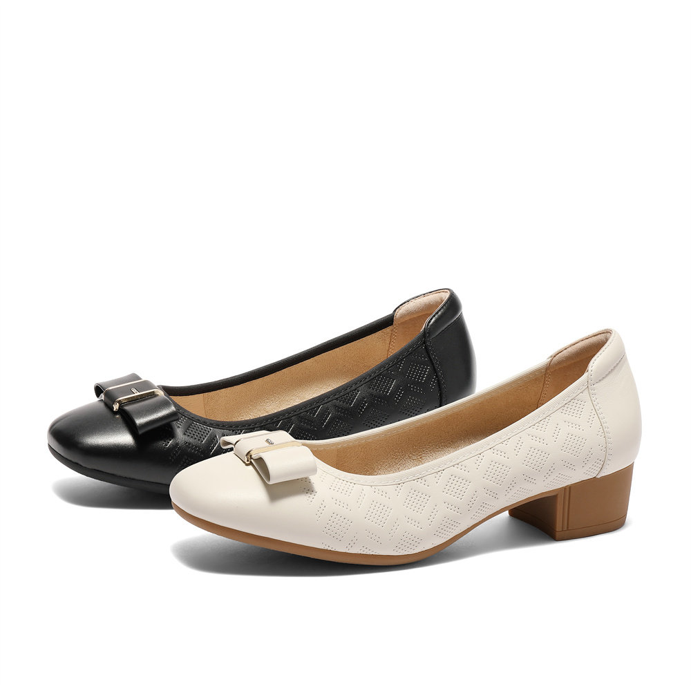 森达轻音鞋女鞋2025春季商场同款通勤粗跟牛皮浅口单鞋XJY01AQ5